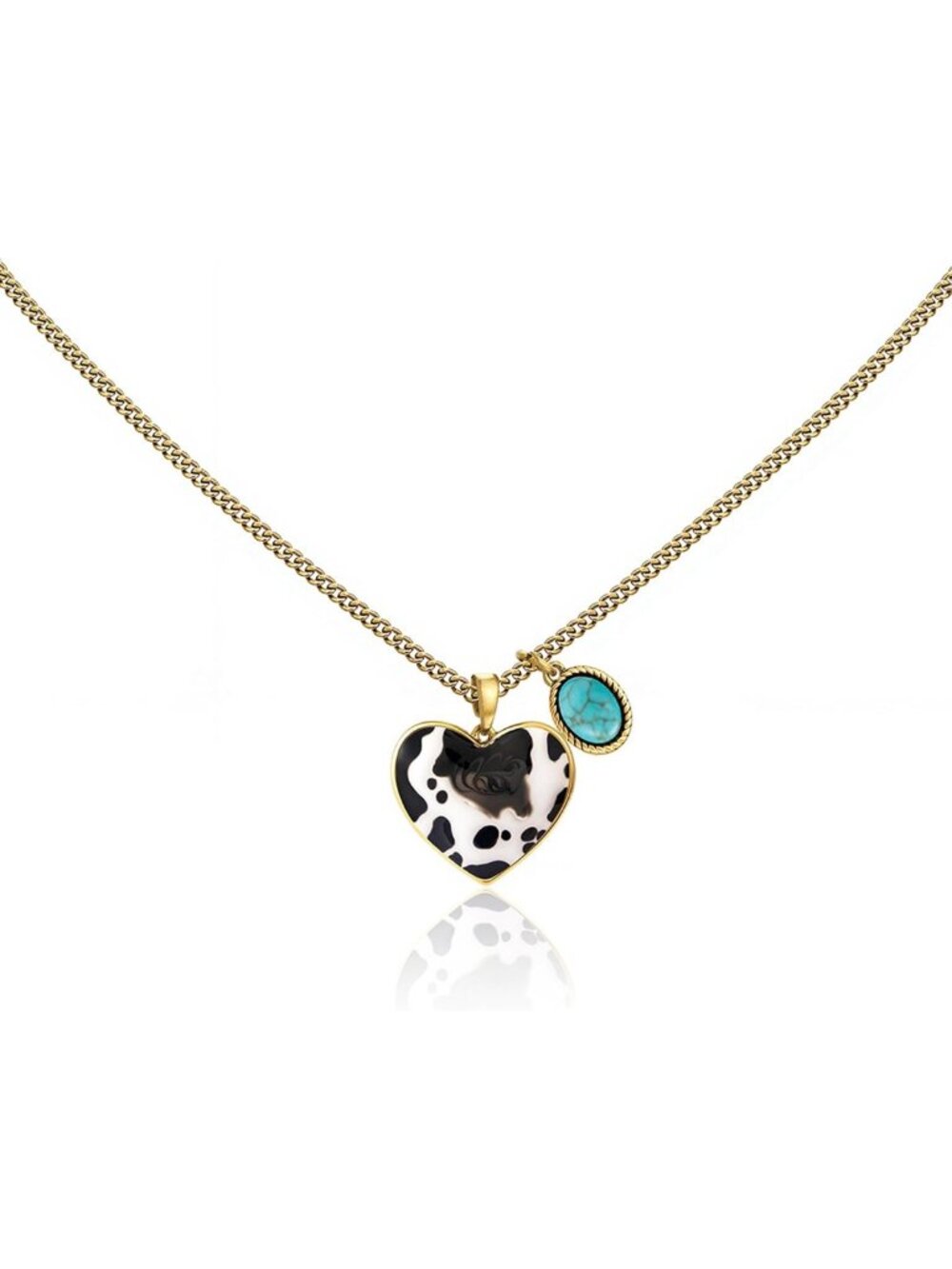 Turquoise Heart Pendant Necklace, Gold Plated Western Style Jewelry, Boho Chic